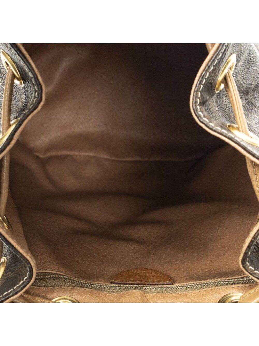 Celine Drawstring Flap Backpack Beige Brown Macadam Canvas - Picture 9 of 10